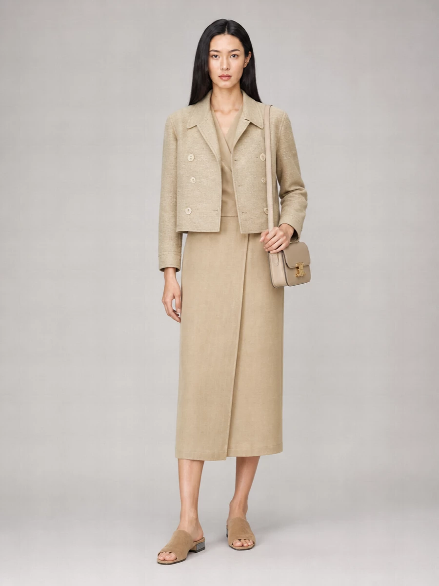 Brunello Cucinelli Silk Linen Double-Breasted Fitted Jacket