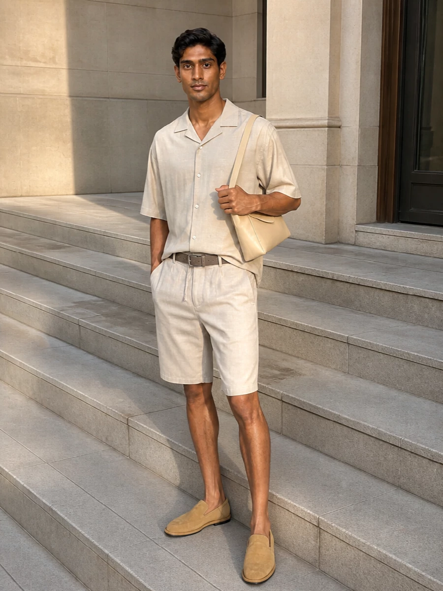 Ami paris camp shirt neutral bermuda outfit