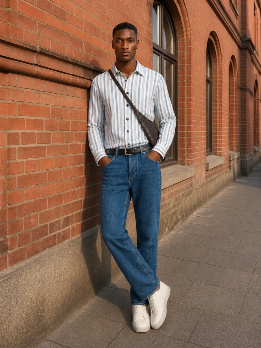 Bottega veneta striped shirt jeans outfit