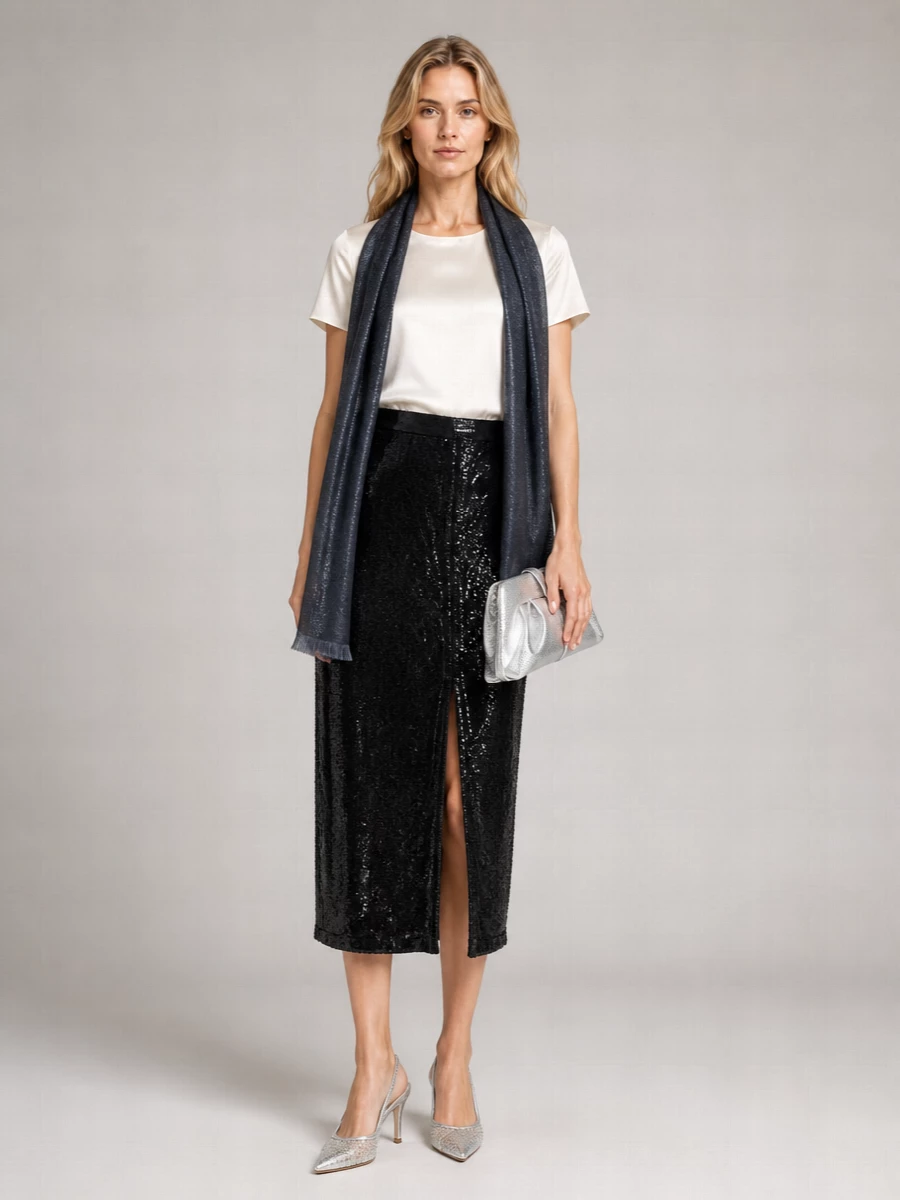 Emporio Armani Studded Front Slit Midi Skirt