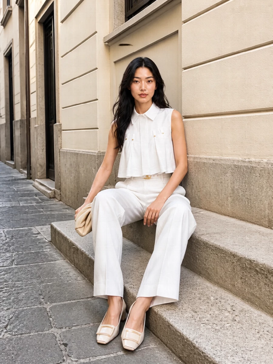 Elisabetta franchi white tailored wide leg outfit