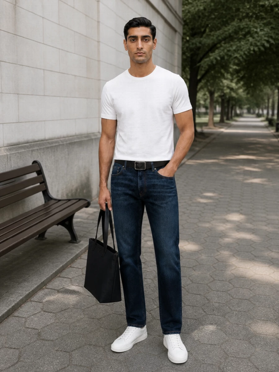 Emporio armani white tee dark jeans sneakers
