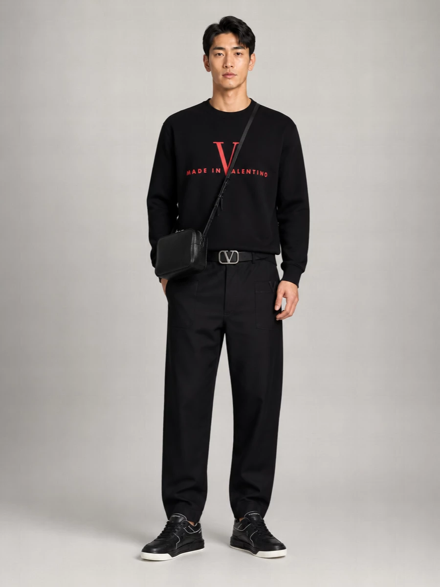 Valentino Cotton Logo Print Crewneck Sweatshirt