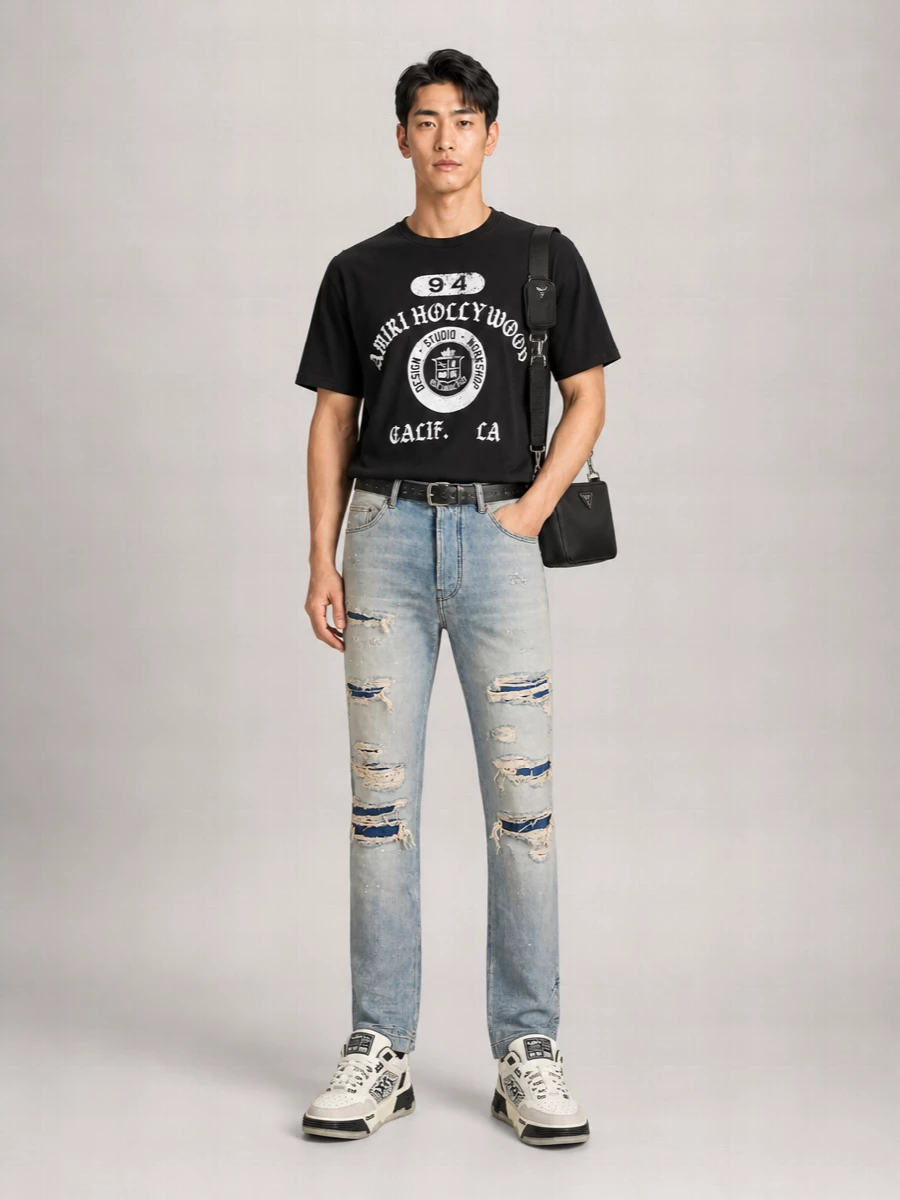 Amiri Destroyed Straight Flare Jeans