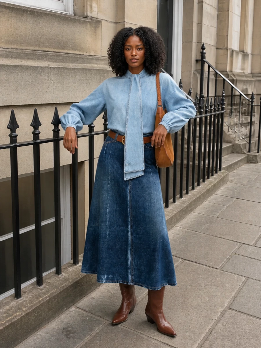 Pierre louise mascia denim skirt isabel marant boots