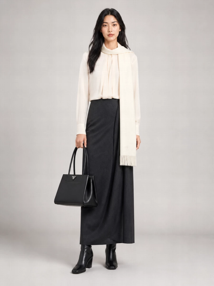 Giorgio Armani Cashmere High-Rise Asymmetric Draped Midi Skirt