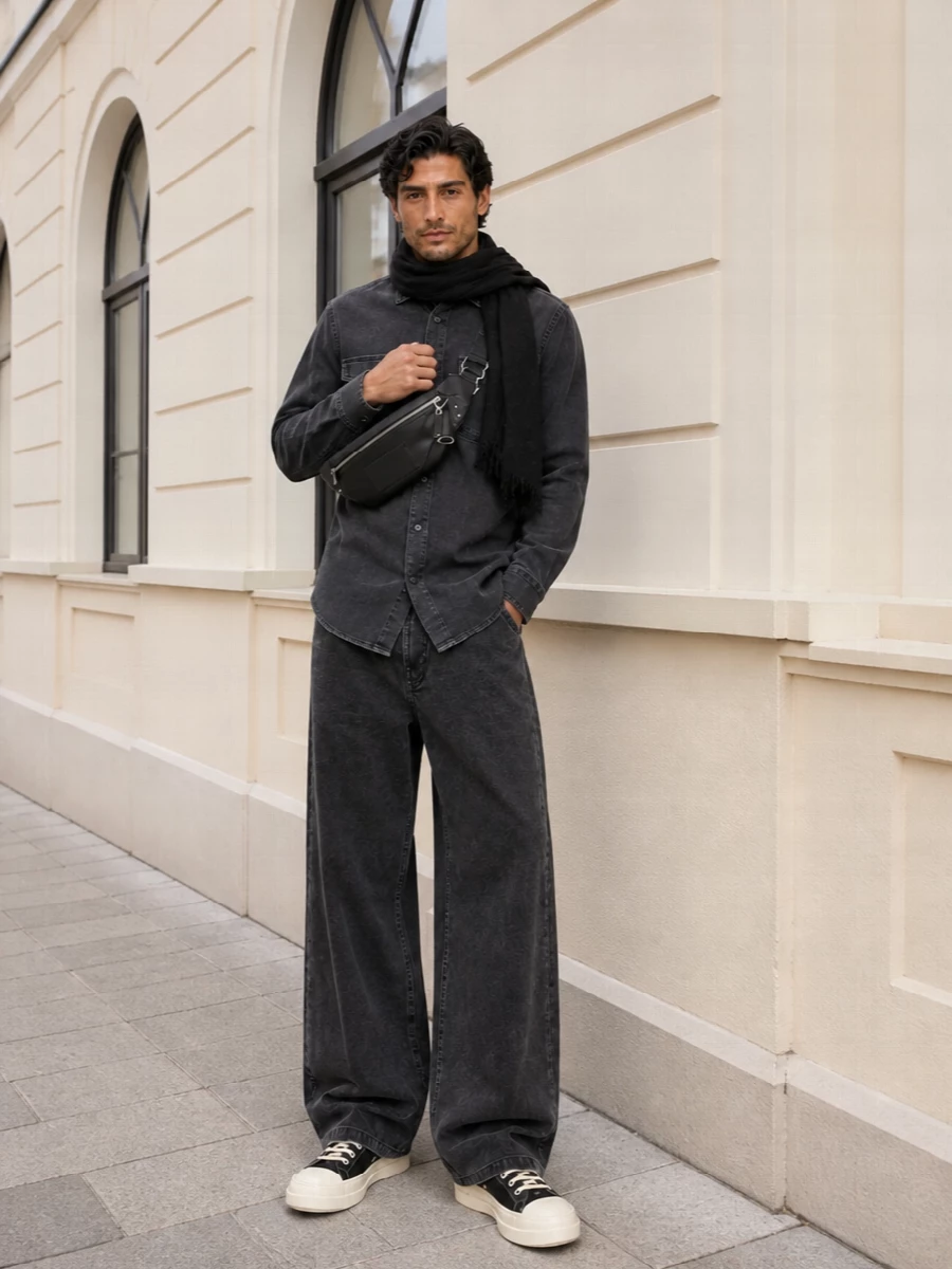 Rick owens drkshdw wide jeans black high tops