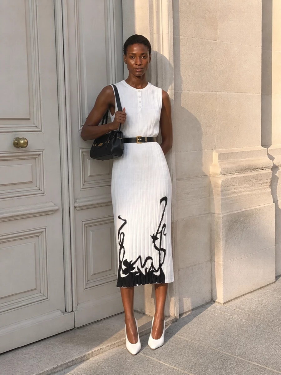Lanvin white midi dress alaia white pumps