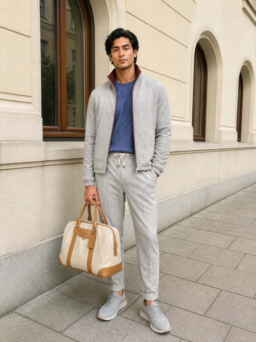 Brunello cucinelli mens grey padded jacket outfit