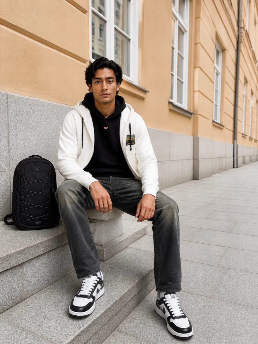 Diesel hoodie black jeans streetwear outfit