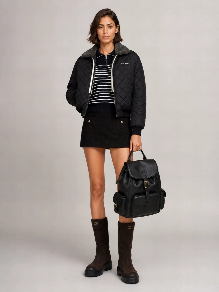 Miu Miu Leather Backpack With Front And Side Pockets