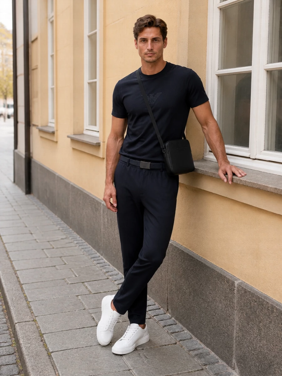 Emporio armani navy tee joggers white sneakers