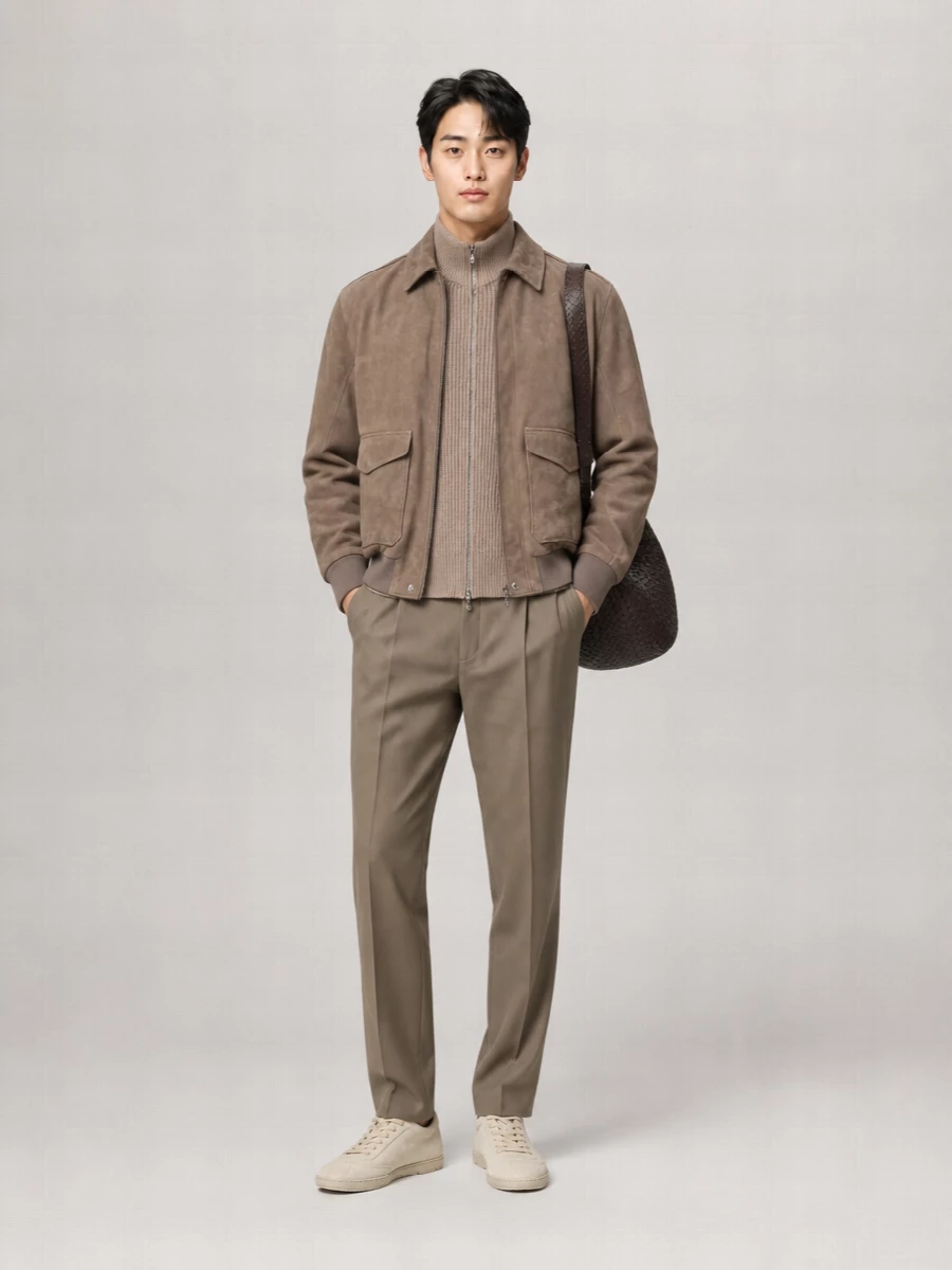 Brunello Cucinelli Suede Leather Bomber Jacket