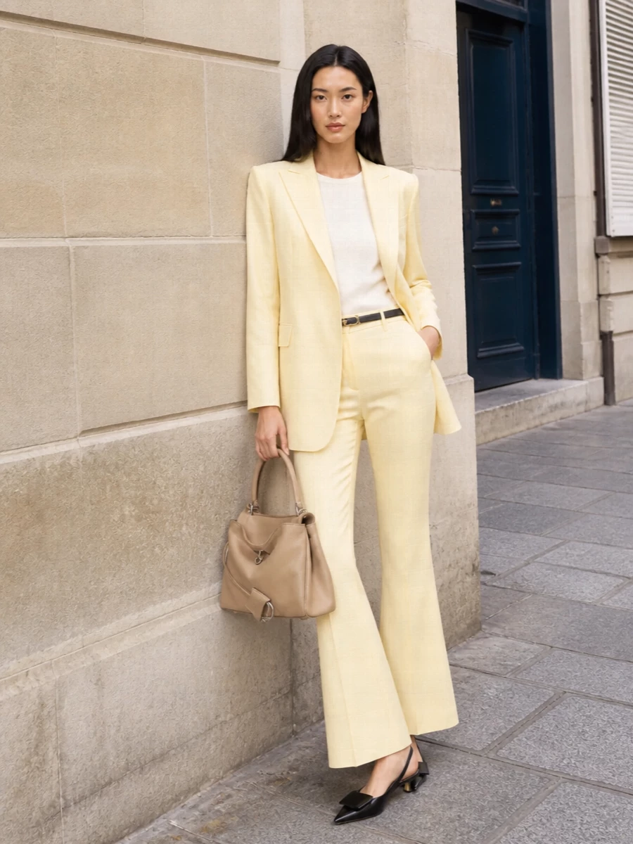 Sportmax pale yellow suit balenciaga satchel