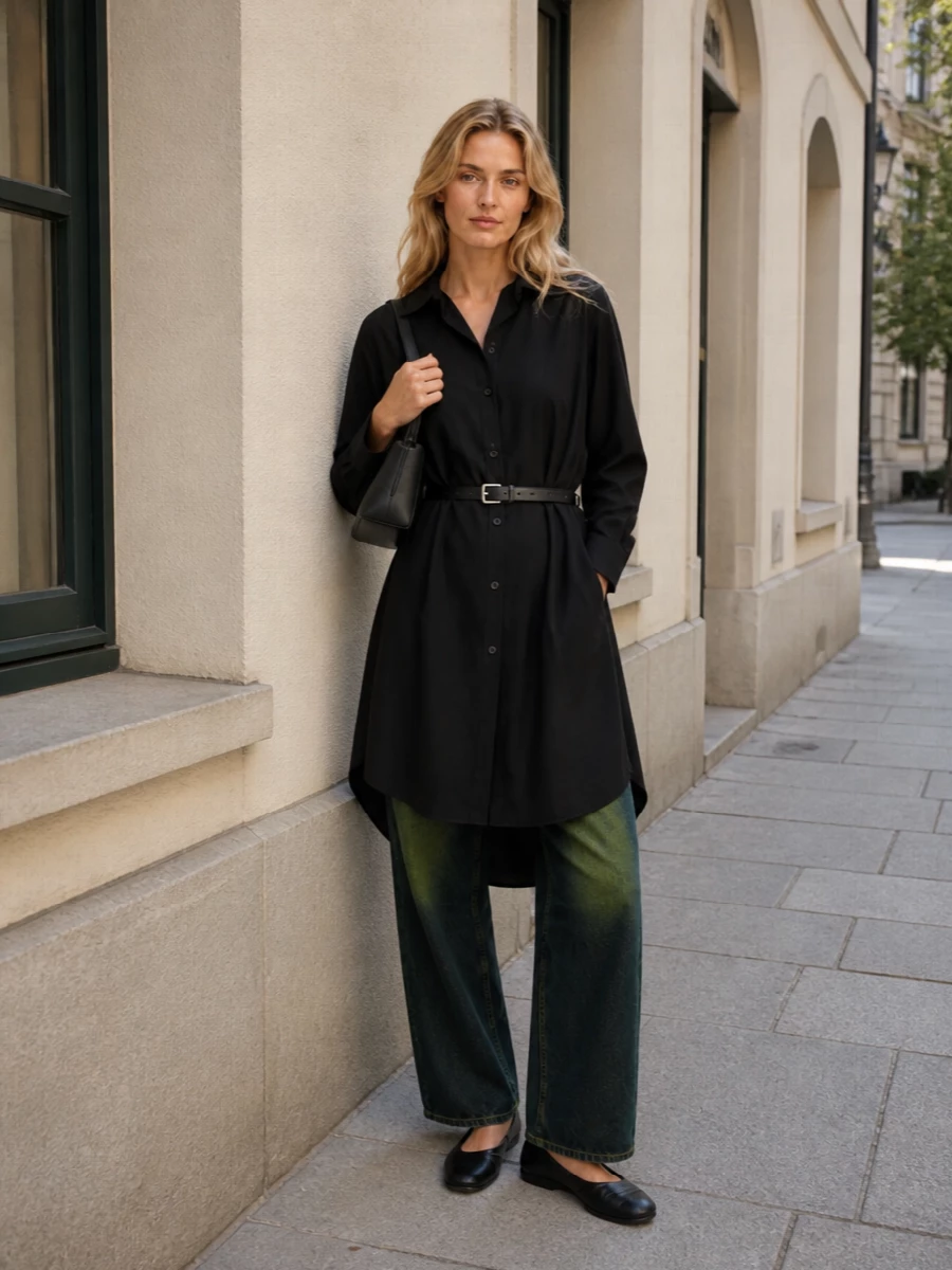 Our legacy shirt dress black flats bag