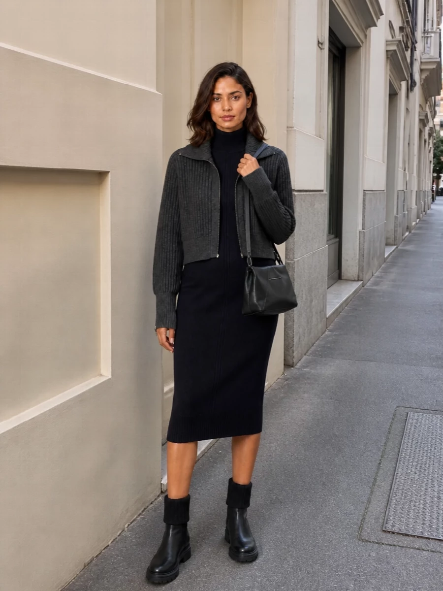 Stella mccartney knit dress paul smith zip jacket