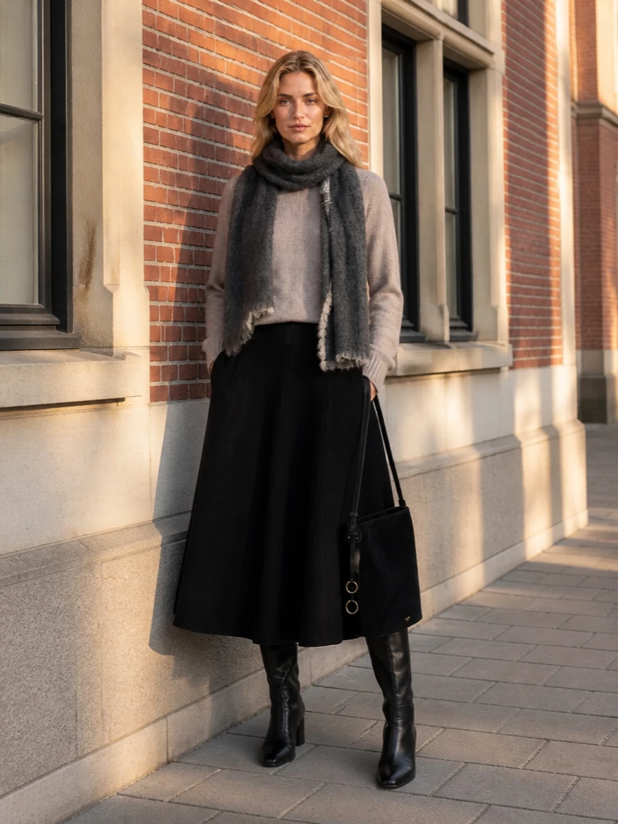 Extreme cashmere black midi skirt prada boots