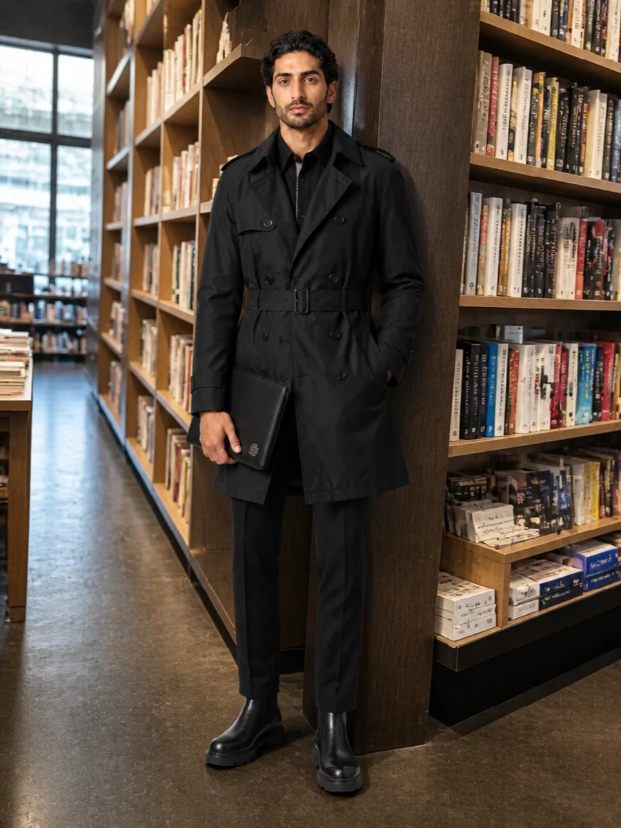 Burberry black trench tailored trousers boots