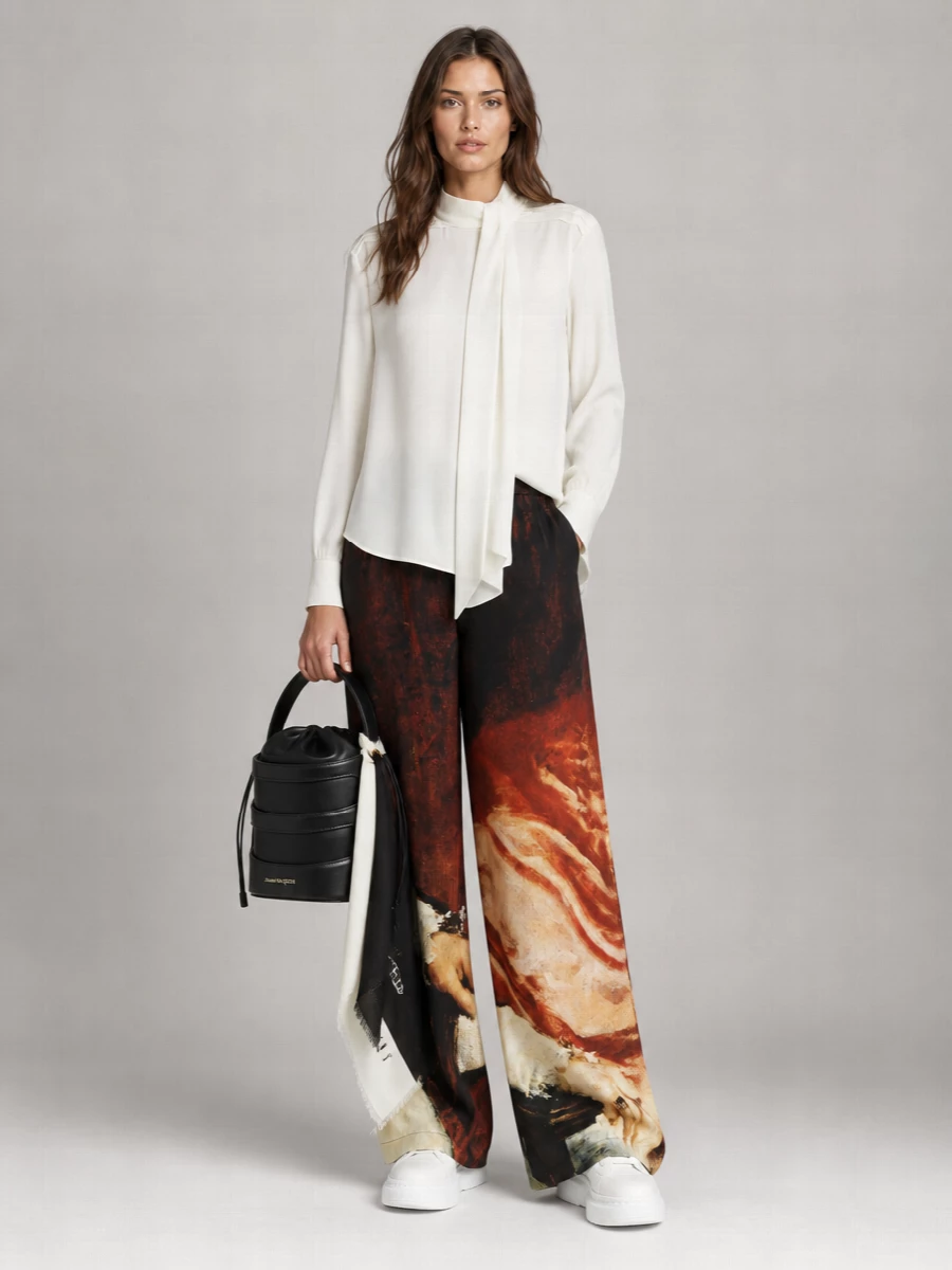 Alexander Mcqueen Printed Silk Wide-Leg Trousers