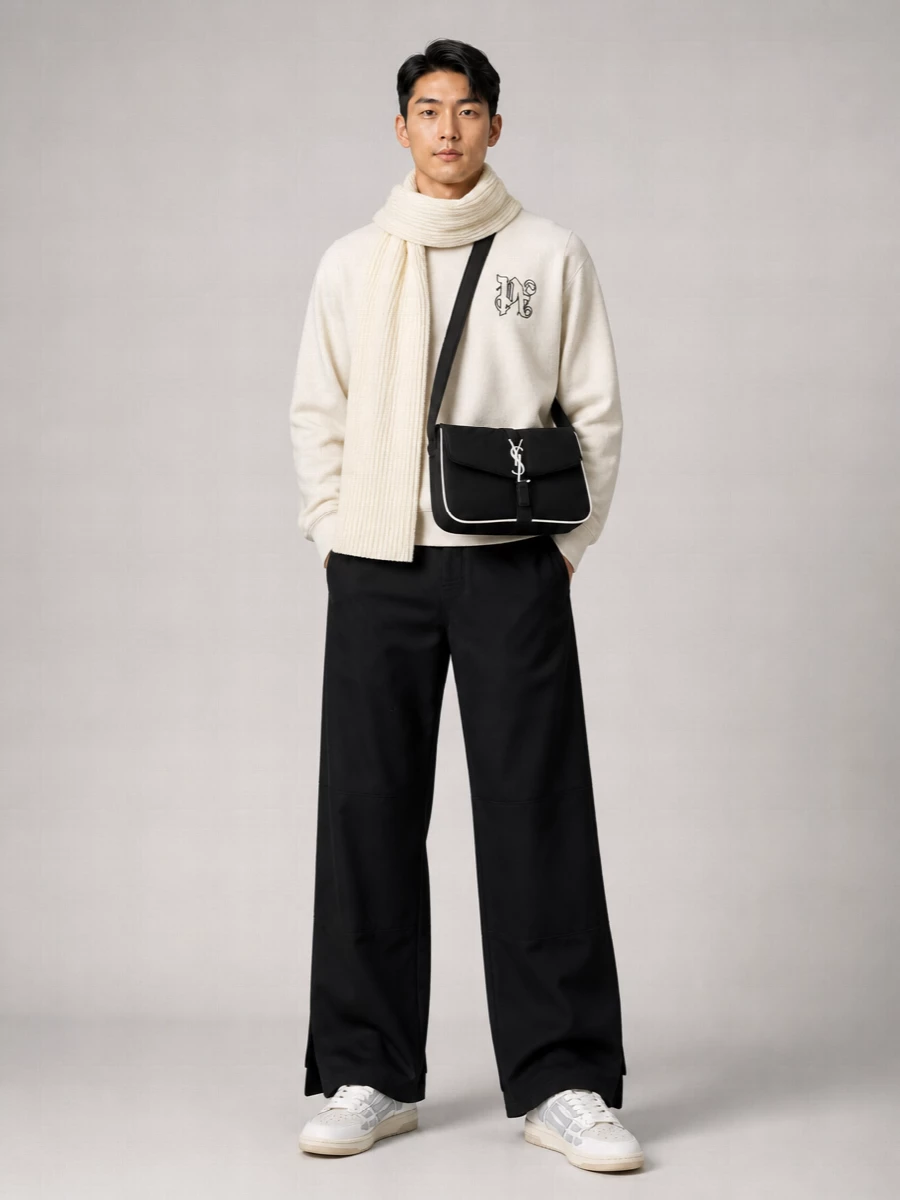 Palm Angels Ribbed Cotton Linen Crew Neck Sweatshirt