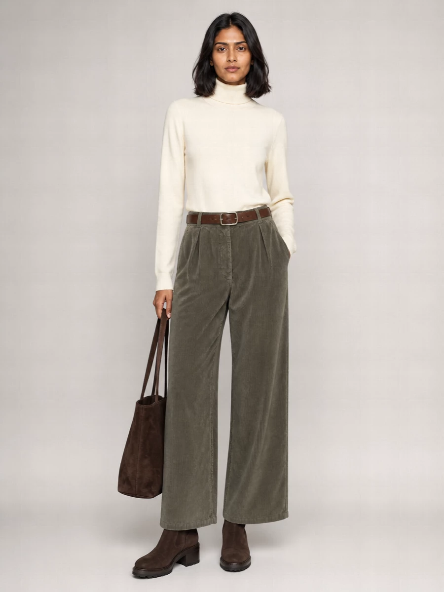 The Row Corduroy Mid-Rise Pleated Wide-Leg Trousers