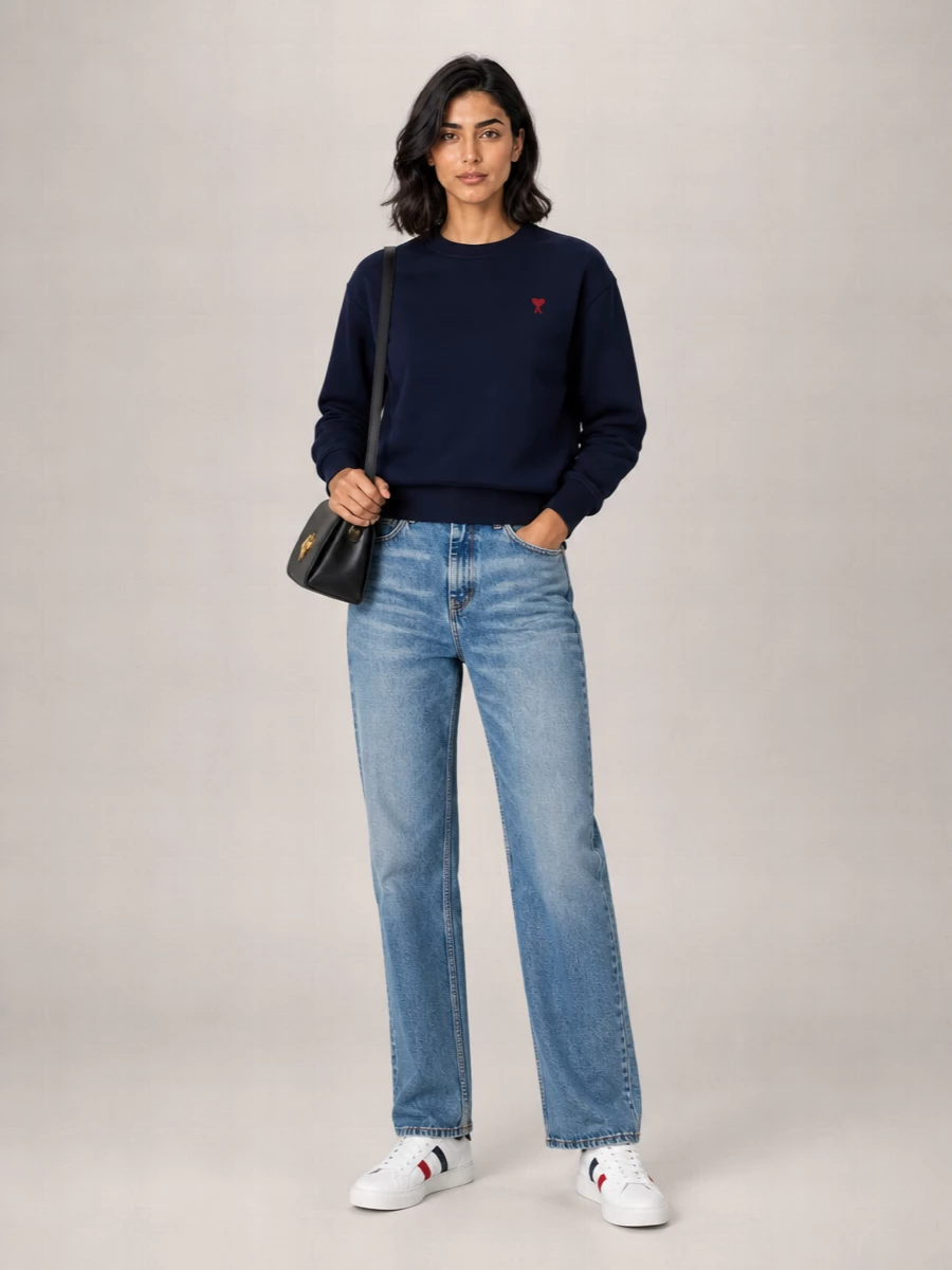 Ami Paris Cotton Logo-Embroidered Crewneck Sweatshirt