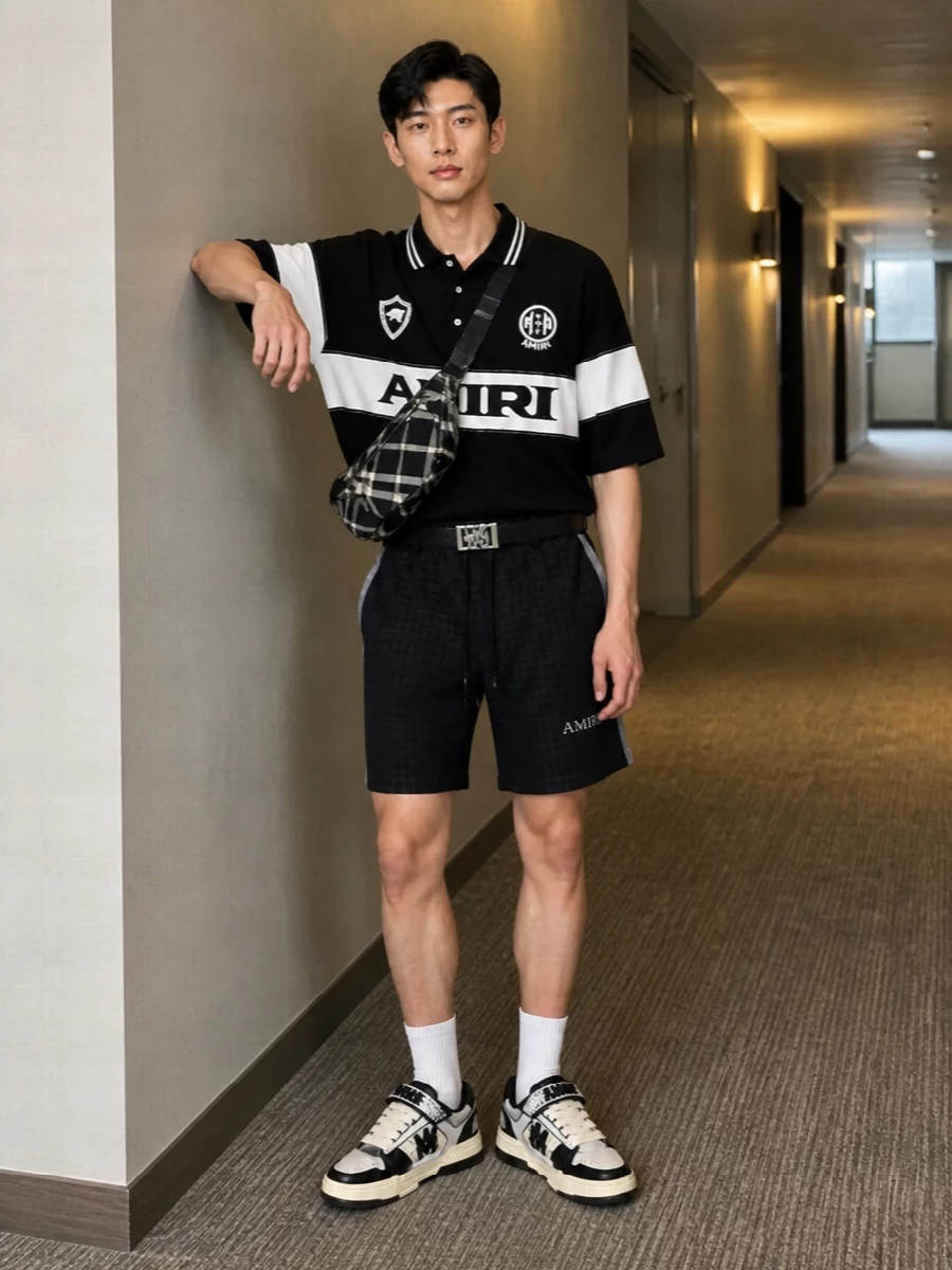 Amiri rugby polo black logo shorts sneakers