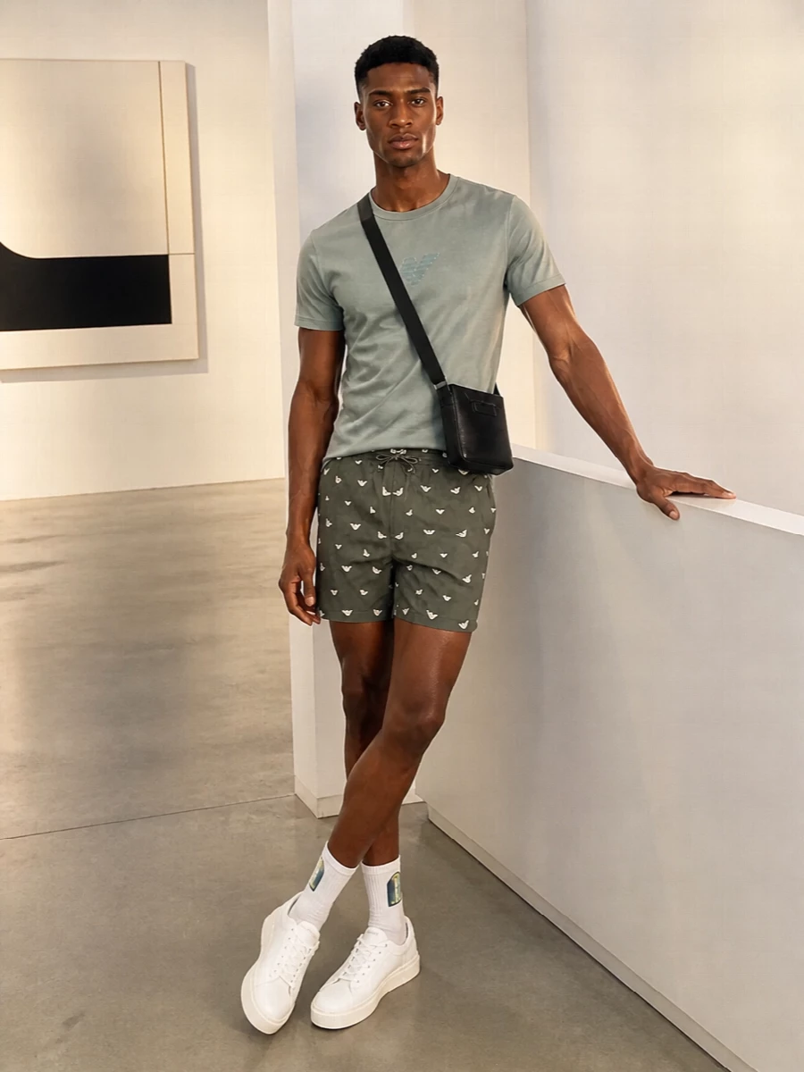 Emporio armani sage tee olive shorts outfit