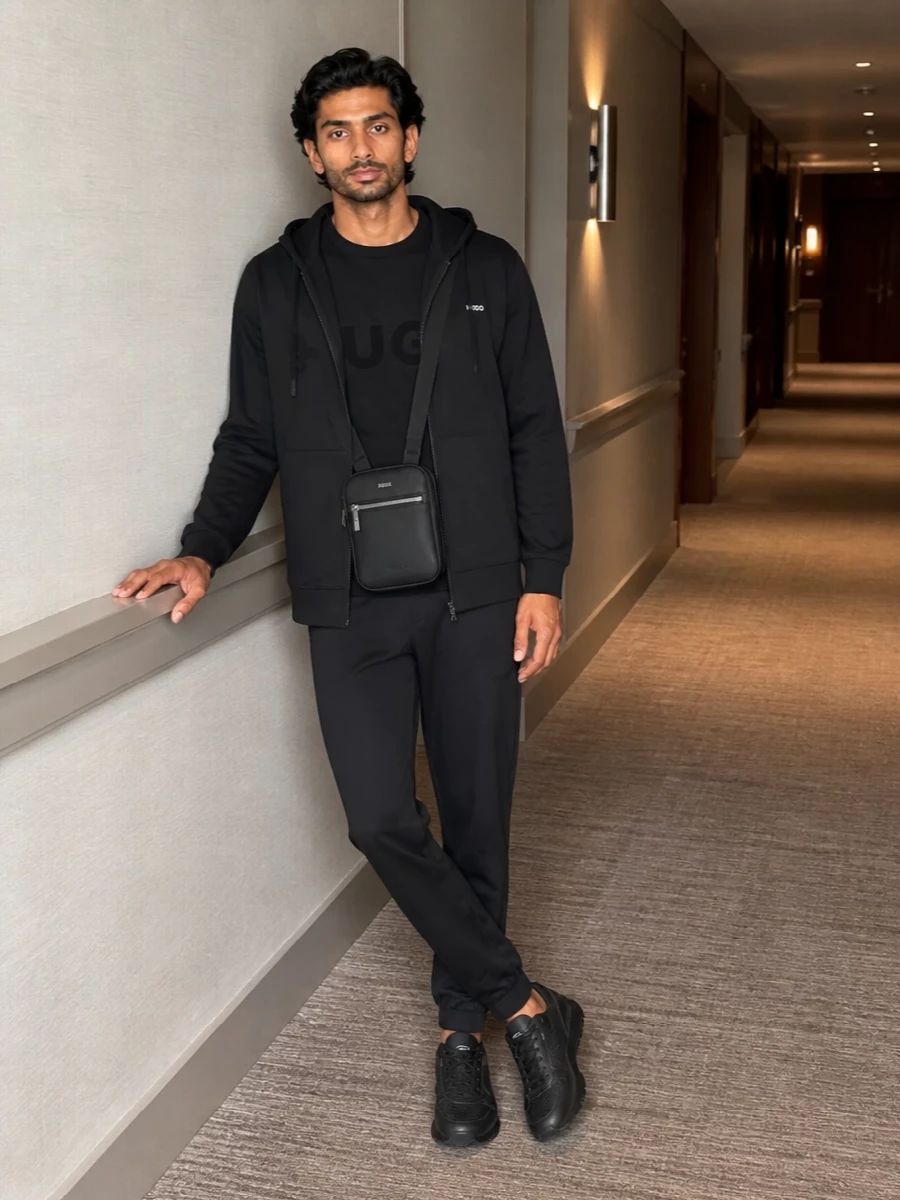 Hugo boss black hoodie track pants outfit