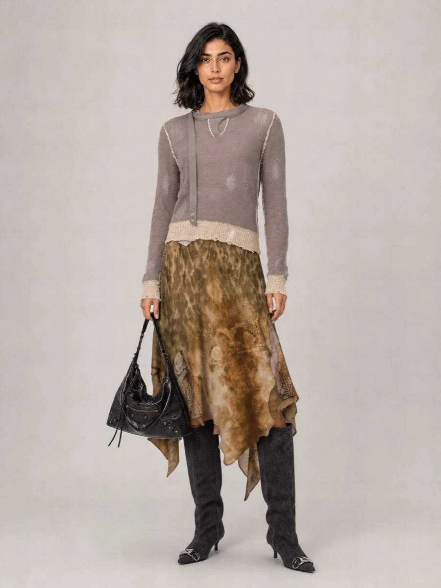 Diesel Cotton Distressed Cutout Long-Sleeve Sweater