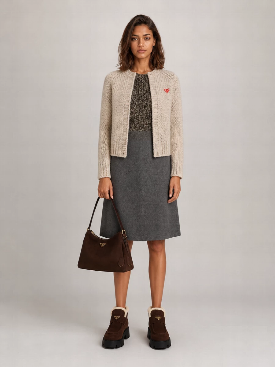 Prada Chunky-Knit Wool Zip Cardigan
