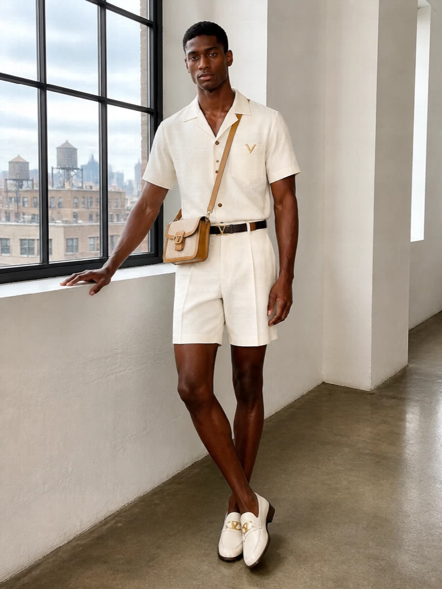 Valentino cream camp shirt off white tailored shorts