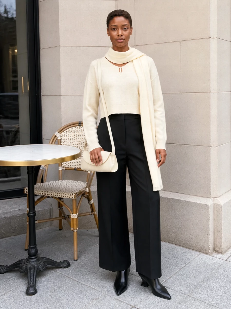 Rick owens sweater black wide leg trousers outfit