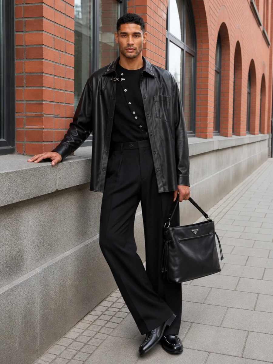 Marni wide leg trouser outfit studded black jacket