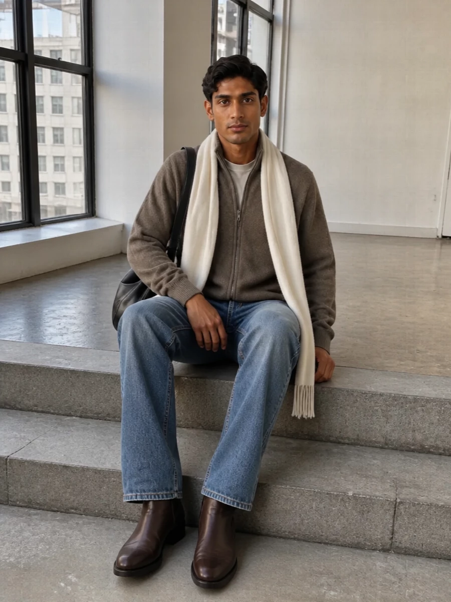 Our legacy zip sweater straight denim brown boots