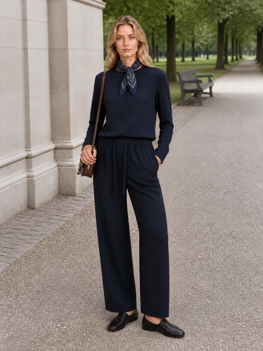 Max mara navy wide leg trousers minimal blouse