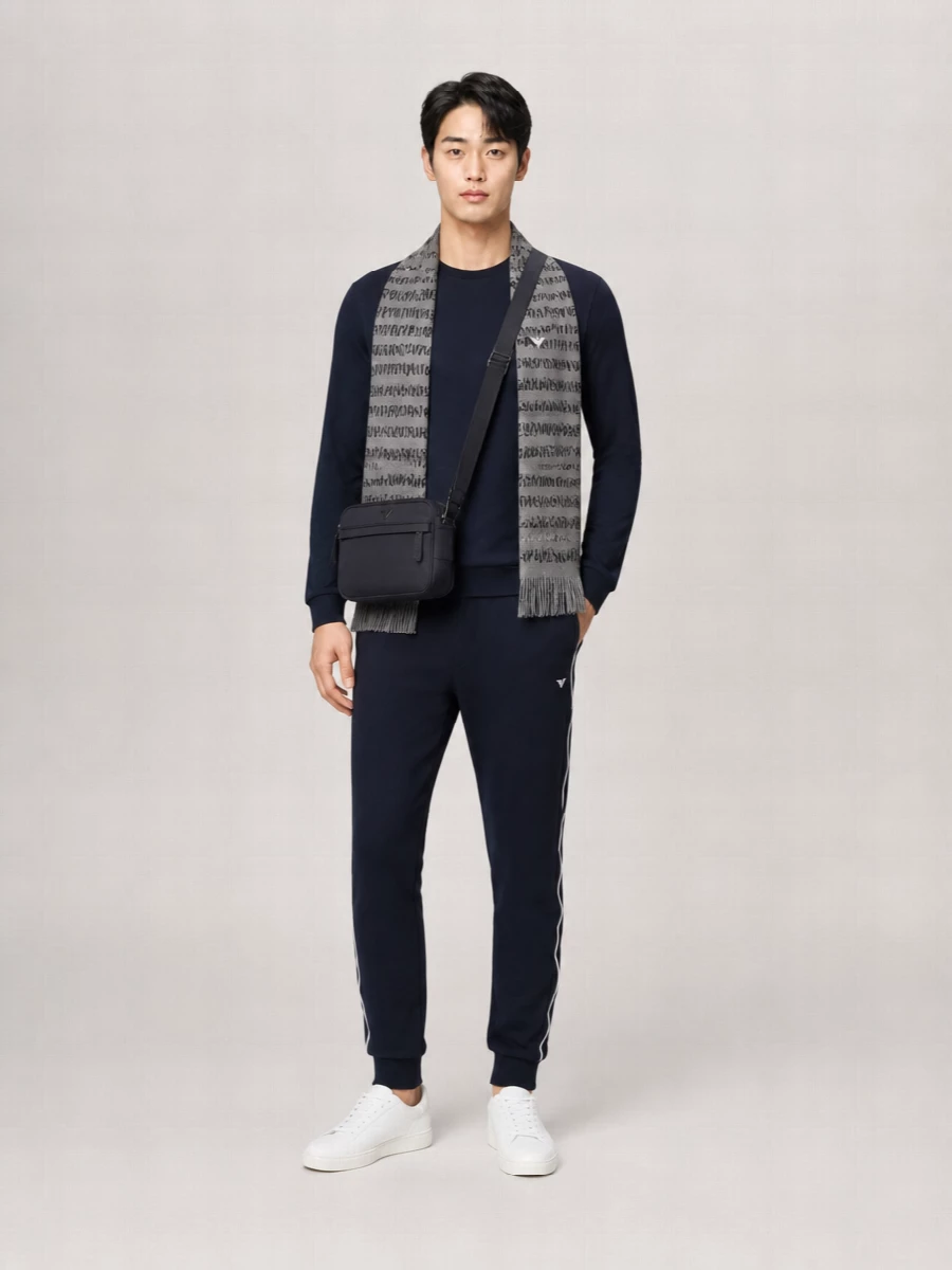 Emporio Armani Logo-Pattern Wool-Blend Fringed Scarf