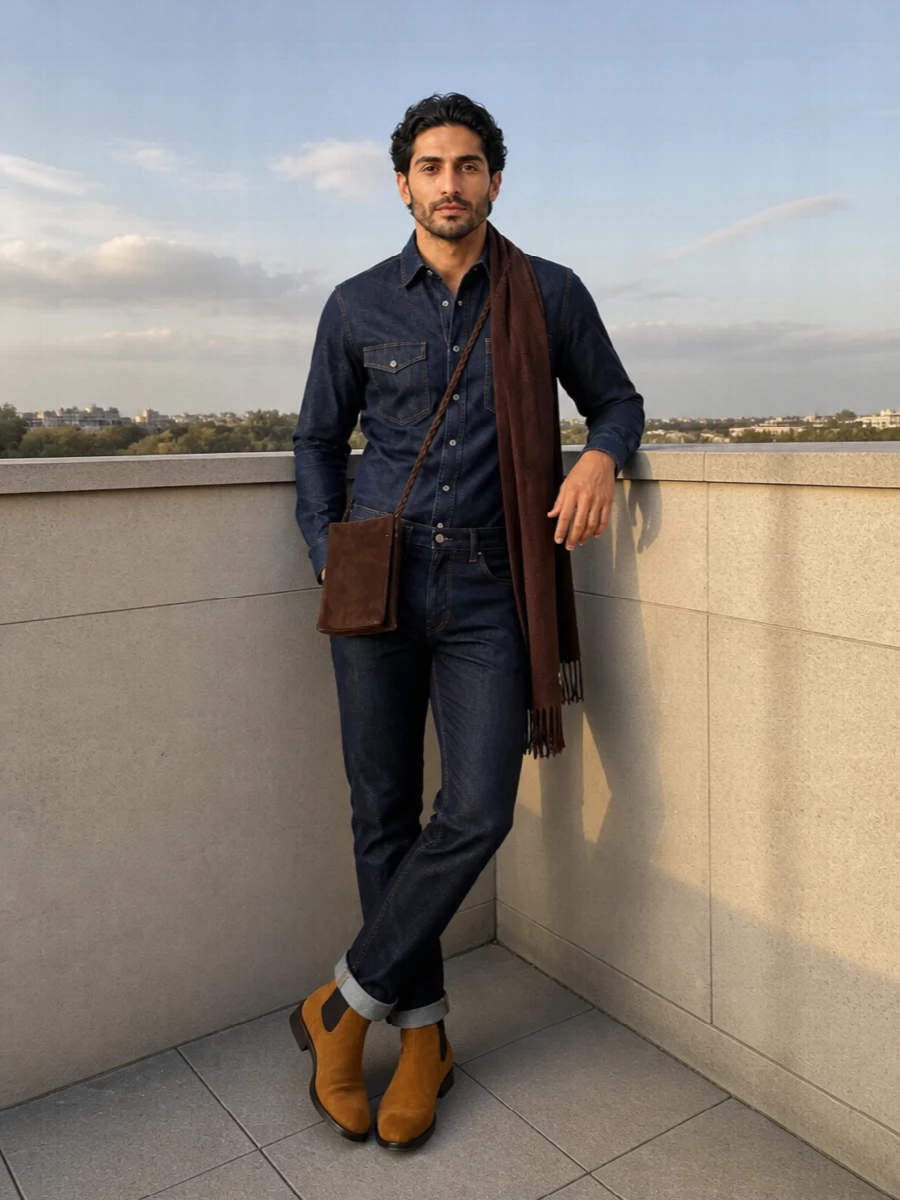 Jacob cohen denim shirt dark jeans suede boots