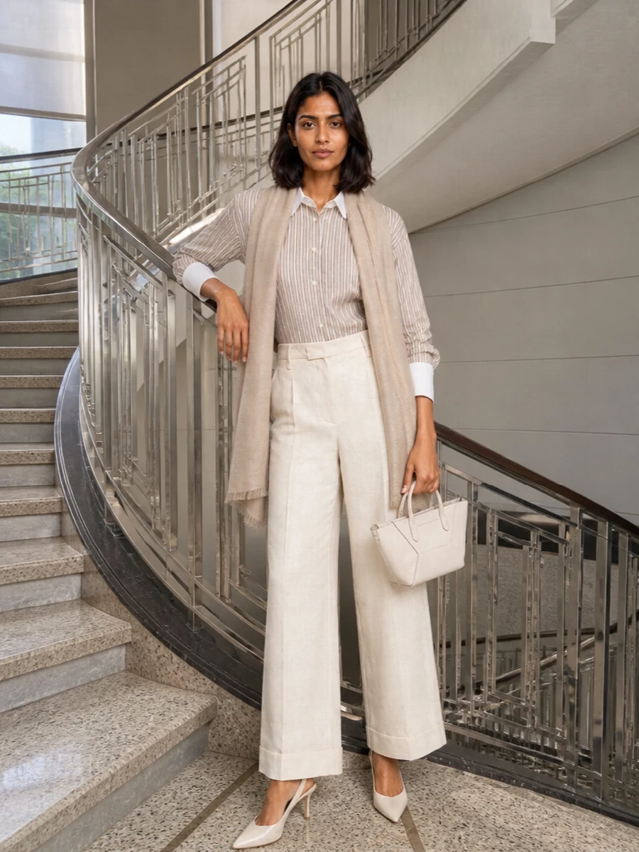 Brunello cucinelli striped shirt ivory wide leg