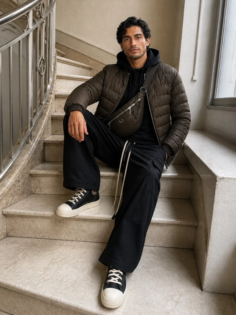 Rick owens bomber wide leg cargo outfit