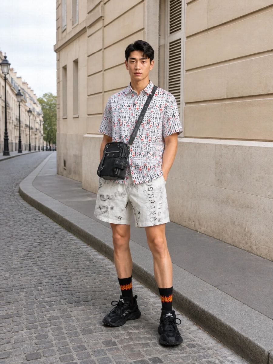 Balenciaga paris shirt with graphic logo shorts