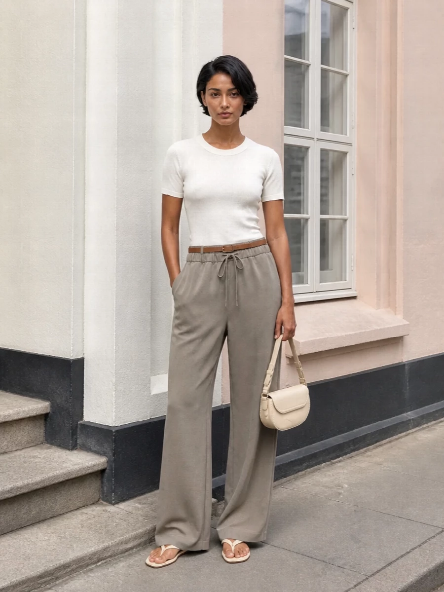 Calvin klein wide leg pants ivory tee sandals