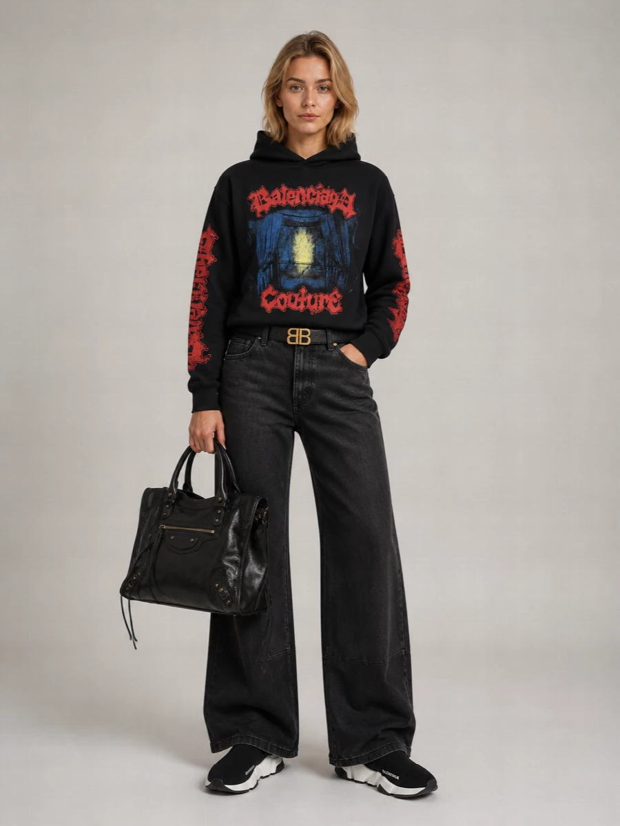 Balenciaga Cotton Logo Print Hoodie