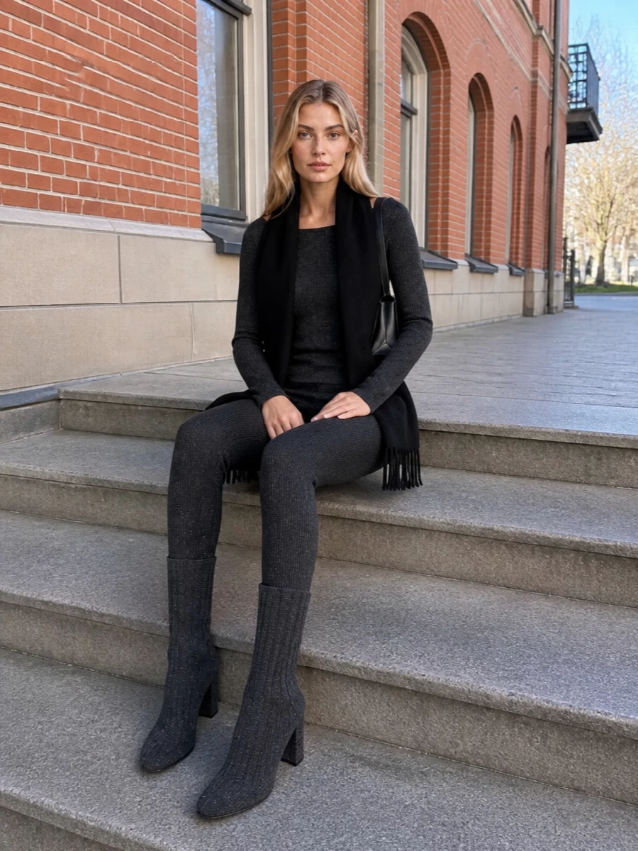 Isabel marant ribbed leggings knit boots outfit