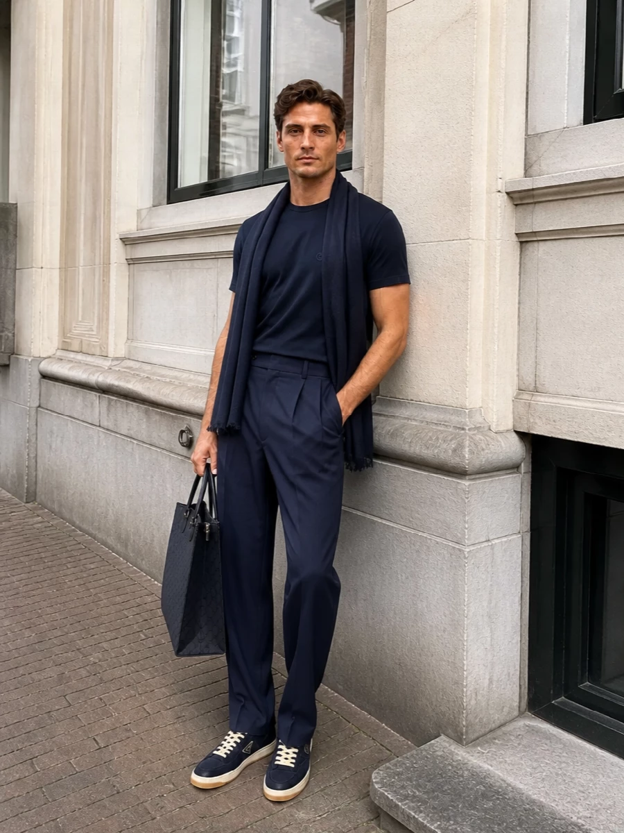Giorgio armani navy tshirt pleated trousers