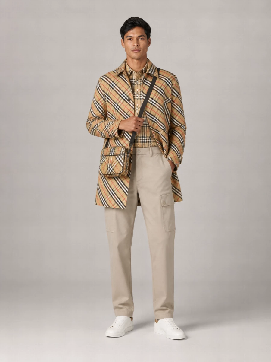 Burberry Embroidered Trench Coat Checked Pattern