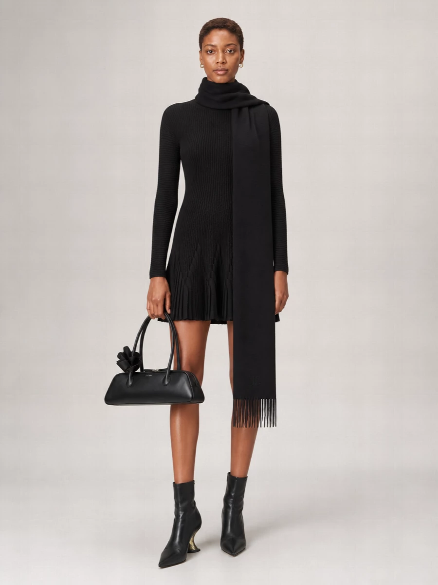 Elisabetta Franchi Ribbed Knit Pleated Long Sleeve Knitted Dress