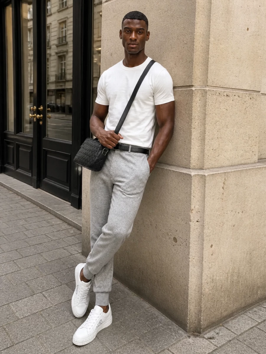 Brunello cucinelli tee prada knit joggers outfit