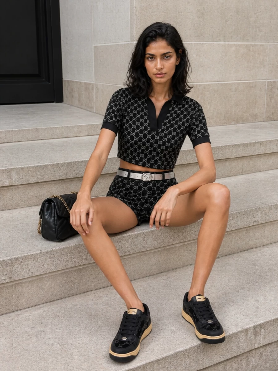 Gucci metallic gg polo mini shorts outfit