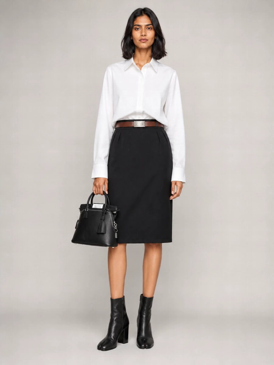 Maison Margiela Virgin Wool Pleated Midi Skirt